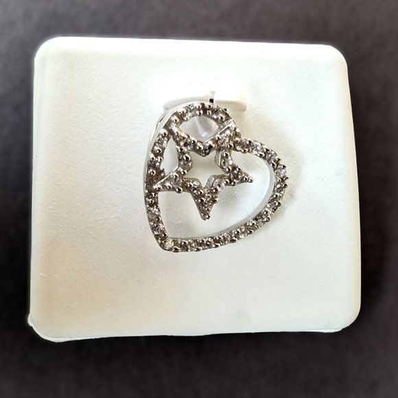 Beautiful Heart & Star Pendant .925 Sterling Silver Set With CZ's - Picture 4 of 4